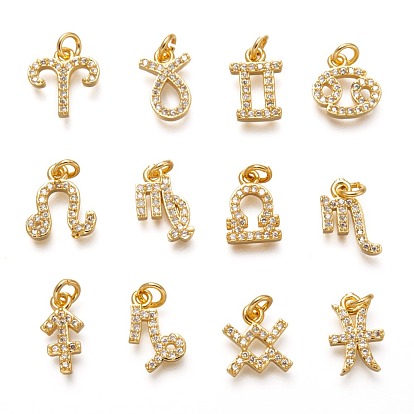 Latón micro pavimenta claro colgantes de circonio cúbico, real 18 k chapado en oro, con anillos de salto, 12 constelaciones, sin plomo y cadmio