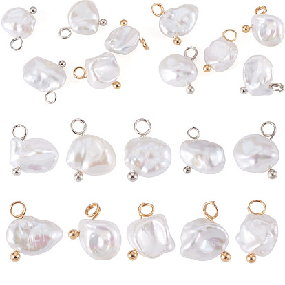 10Pcs 2 style Nuggets Natural Baroque Keshi Pearl Pendants, with Brass Findings