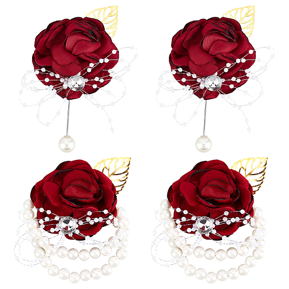 2наборы шелковая ткань имитация цветка запястье, браслеты с имитацией жемчуга, для свадьбы, партийные украшения