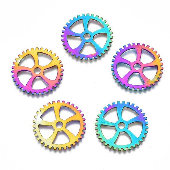 Rack Plating Rainbow Color Alloy Pendants, Cadmium Free & Nickel Free & Lead Free, Gear