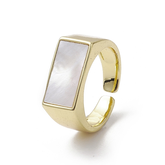 Rack Plating Brass Open Cuff Ring, Natural Shell Rectangle Signet Ring
