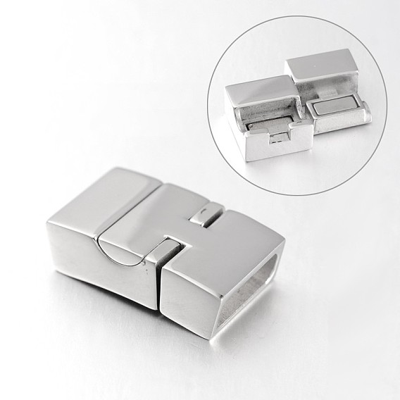 Rectangle 304 fermoirs magnétiques en acier inoxydable avec extrémités à coller, 24x7x14mm, Trou: 11x4mm