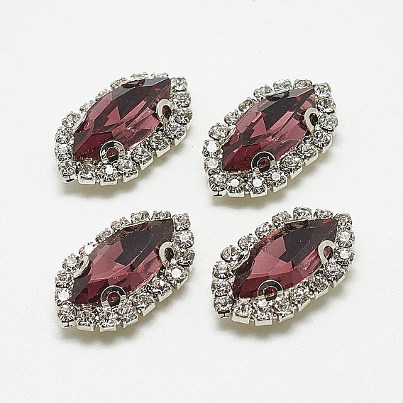 Шить на горный хрусталь, многожильных ссылки, стекло горный хрусталь, с латунной фурнитурой , аксессуары для одежды, лошадиный глаз , платина