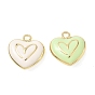 Brass Pendants, with Enamel, Heart Charms, Real 14K Gold Plated