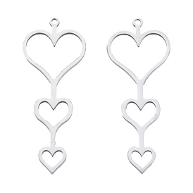 201 Stainless Steel Pendants, Three Heart Charm