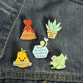 Minimalist Letter Brooch Pin with Cute Aloe, Pineapple, Leaf Shapes and Enamel Finish
