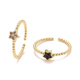 Cubic Zirconia Cuff Rings, with Rack Plating Real 18K Gold Plated Brass, Long-Lasting Plated, Lead Free & Cadmium Free & Nickel Free, Star