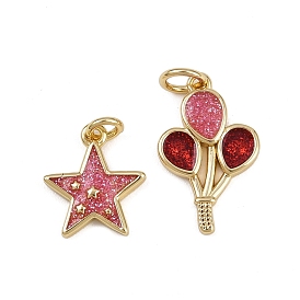 Латунь эмаль подвески, с блестящей пудрой и соединительным кольцом, стойки покрытие, без кадмия и без свинца, долговечный, реальный 18 k позолоченный