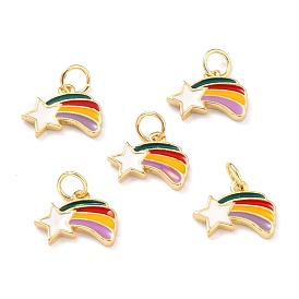Real 18K Gold Plated Brass Charms, with Enamel and Jump Rings, Long-Lasting Plated, Meteor