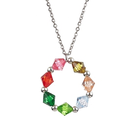 Colliers à pendentif en anneau de perles acryliques colorées, avec 304 chaînes de câble en acier inoxydable