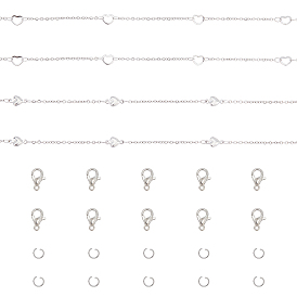 Chgcraft 4m 2 styles chaînes porte-câbles en acier inoxydable, avec anneaux coeur, 30 anneaux de saut et fermoirs à pince de homard en alliage de zinc, pour le bricolage fabrication de bijoux