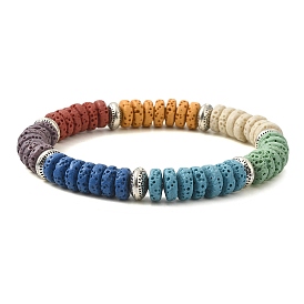 Bracelet extensible perlé à disque de roche de lave naturelle teint