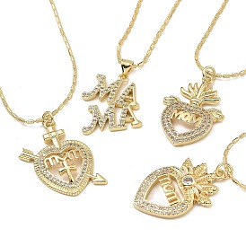 Golden Plated Brass Micro Pave Clear Cubic Zirconia Pendant Necklaces, for Mother's Day