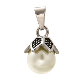 304 Stainless Steel Plastic Pearl Pendants, Round