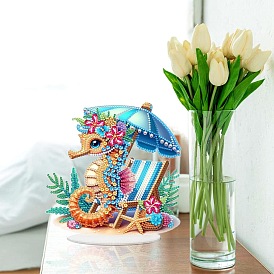 Sea Horse DIY Display Decor Diamond Painting Kits, including Acrylic Board, Resin Rhinestones, Pen, Tray, Glue Clay