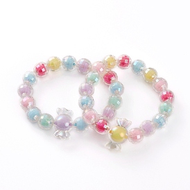 Transparent Acrylic Beads Stretch Bracelets for Kids, Bead in Bead, AB Color, Faceted Round & Candy
