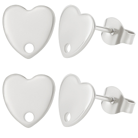 40Pcs 304 Stainless Steel Heart Stud Earring Findings, with Loop and Flat Plate