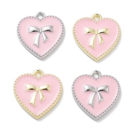 Rack Plating Alloy Enamel Pendants, Lead Free & Cadmium Free & Nickel Free, Heart with Bowknot Charm