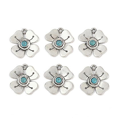 Подвески из искусственной бирюзы из смолы, цветок, Сплав с поиска, без кадмия и без свинца
