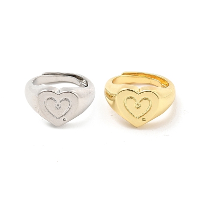 Anillo ajustable de latón chapado en rack singet corazón para mujer, sin plomo y cadmio