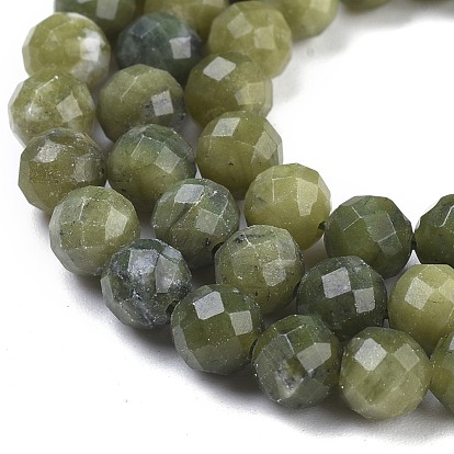 Natural Canadian Jade Beads Strands, Round, Faceted(64 Facets)