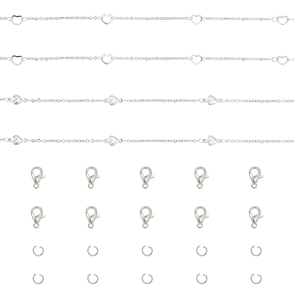 4m2 estilos cadenas de cable de acero inoxidable, con anillos de eslabones de corazón, 30 anillos de salto y cierres de garra de langosta de aleación de zinc, para la fabricación de la joyería diy