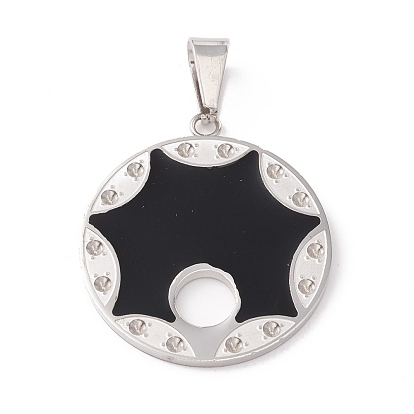 304 Stainless Steel Enamel Pendants, with Rhinestone, Flat Round