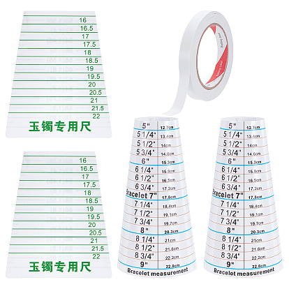 4Pcs 2 Styles Plastic Ez Sizer, Bracelet Mandrel, with 1 Roll Double Sided Adhesive Paper