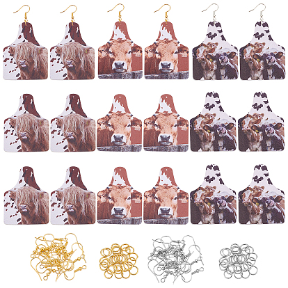 Kit para hacer aretes rectangulares con forma de ganado, incluyendo grandes colgantes de imitación de cuero, ganchos de hierro para pendientes y anillos de salto