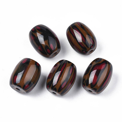 Zweifarbige Acrylperlen, mit Leoparden-Muster, Nachahmung Edelstein, Fass