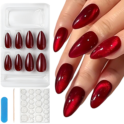 1 Faux ongles à pression effet œil de chat en plastique ABS, accessoires nail art de décoration, avec des rubans adhésifs et une lime à ongles, avec bâtonnet de manucure en bois 1pc
