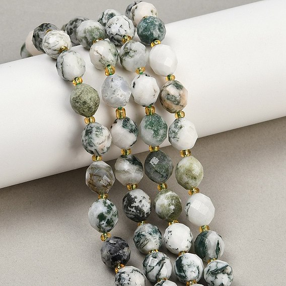 Натурального дерева агат бисер нитей, граненые, овальные, с бисером