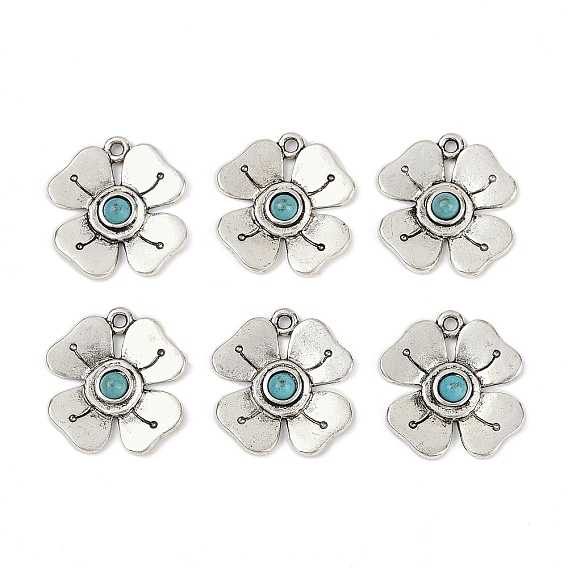 Подвески из искусственной бирюзы из смолы, цветок, Сплав с поиска, без кадмия и без свинца