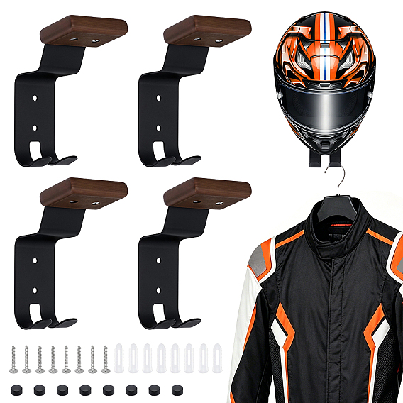 2 Bags Wood & Carbon Alloy Motorcycle Helmet Rack, Wall Mount Helmet Hanger