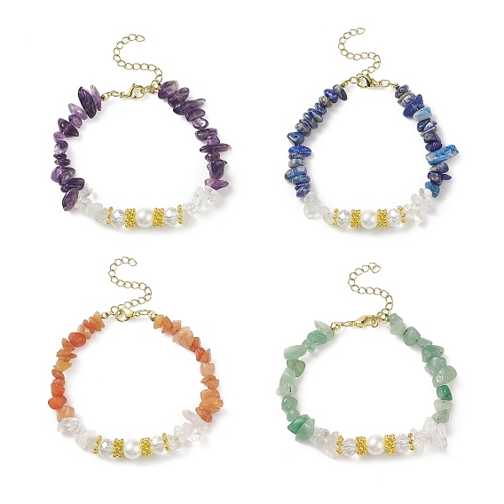 Natural Gemstone Chips & Shell Pearl & Glass Beaded Bracelet for Women