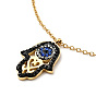 Rhinestone Hamsa Hand with Evil Eye Pendant Necklace, Ion Plating(IP) 304 Stainless Steel Jewelry for Women