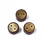 Natural Wood Undyed Beads, with Owl Eye Shape Raw(Unplated) Brass Slices, Flat Round