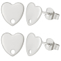 40Pcs 304 Stainless Steel Heart Stud Earring Findings, with Loop and Flat Plate