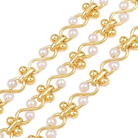 Латунные цепи с бесконечными звеньями, с ABS имитации жемчуга, пайки, без кадмия, без никеля и без свинца, с катушкой