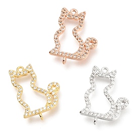 Brass Micro Pave Clear Cubic Zirconia Open Back Bezel Links Connectors, Long-Lasting Plated, Cat