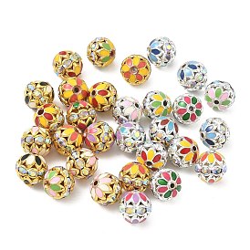 Brass Enamel Beads, Round, with Rhinestone