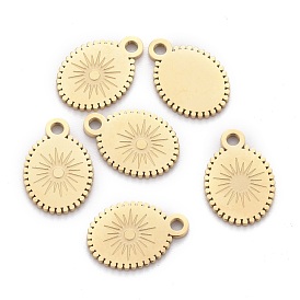 Ion Plating(IP) 304 Stainless Steel Charms, Laser Cut, Oval with Sun