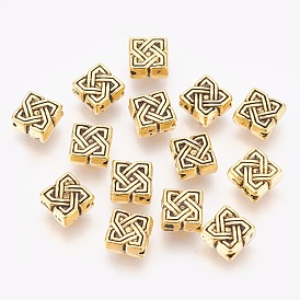 Tibetan Style Alloy Beads, Lead Free & Cadmium Free, Rhombus, about 7mm in diameter, 4mm thick, hole: 1mm