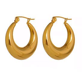 Minimalist Vintage Gold-Plated Stainless Steel Elliptical Earrings for Women