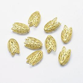 Brass Bead Caps, Lead Free & Cadmium Free & Nickel Free, 6-Petal, Leaf, Filigree