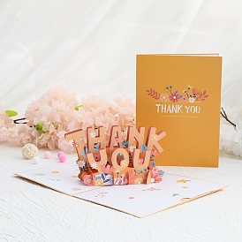 Handmade Greeting Cards, 3D Pop Up Word Thank You, Paper Crafts, with Envelopes, for Thanksgiving Day Valentine's Day Teacher's Day