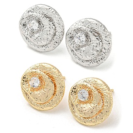 Brass with Glass Twist Flat Round Stud Earrings Findings, with Loops