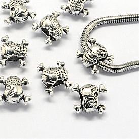 Alloy European Beads, Large Hole Beads, Skull, 12x14.5x7.5mm, Hole: 4.5mm