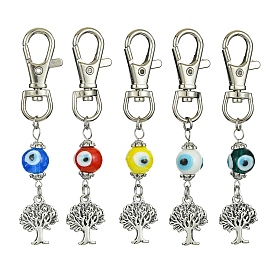Alloy Tree of Life Pendant Decorations, Handmade Evil Eye Lampwork Beads and Lobster Claw Clasps Charms