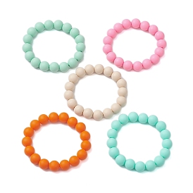 5Pcs 5 Colors 12mm Round Food Grade Eco-Friendly Silicone Beaded Stretch Bracelets for Women Men